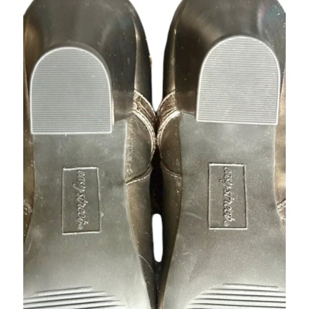 Easy Street Metallic Vegan Ankle Zip Booties - 9M - Taupe